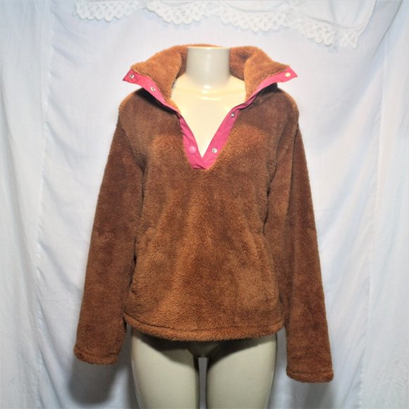 J. Crew Sweaters - J.Crew TeddyBear Brown & Pink Polartec sherpa fleece half-snap pullover Sweater
